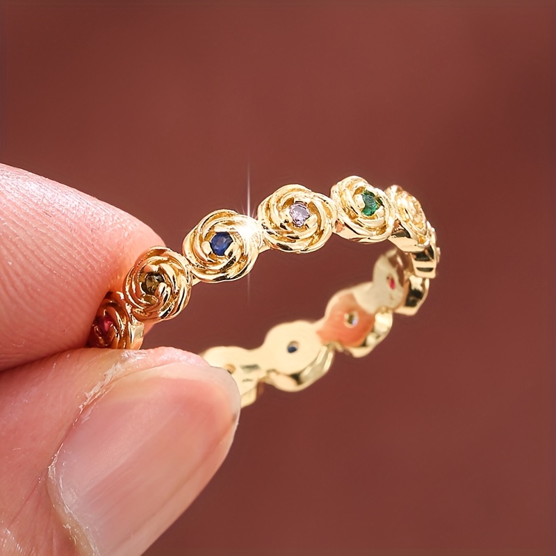 Rose Inlaid Zirconia Women'S Ring